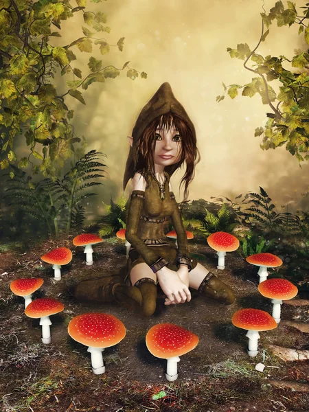 幻想 gnome 和蘑菇 — 图库照片