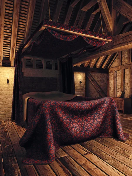 Mittelalterliches Schlafzimmer mit Kerzen — Stockfoto