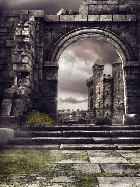 Slottet och förstörda vägg — Stockfoto