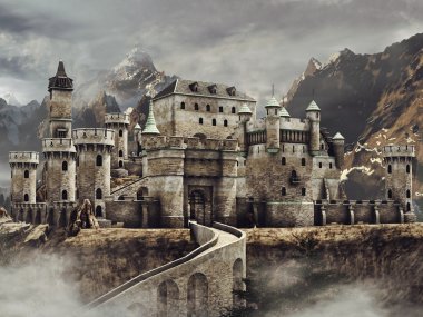 Fantasy castle in the mountains clipart