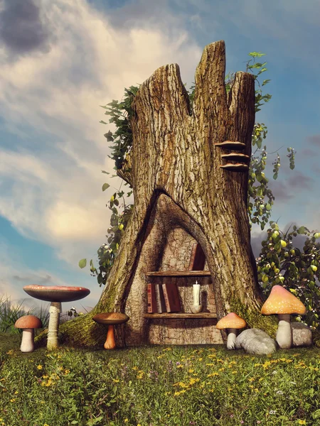 Fantasy tree with a bookshelf — Stock Photo, Image