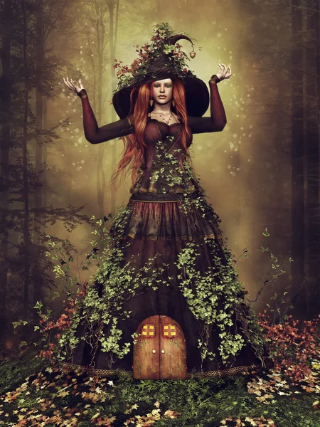 Lady autumn in the forest — Stock Photo, Image