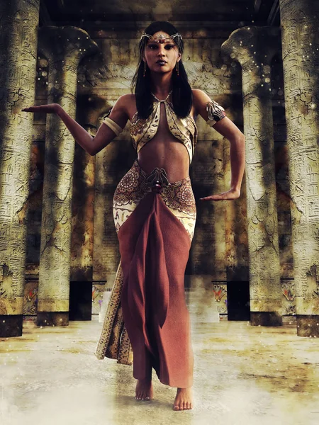 Sütunların Arasında Bir Tapınakta Genç Bir Mısırlı Dansçıyla Fantezi Sahnesi — Stok fotoğraf