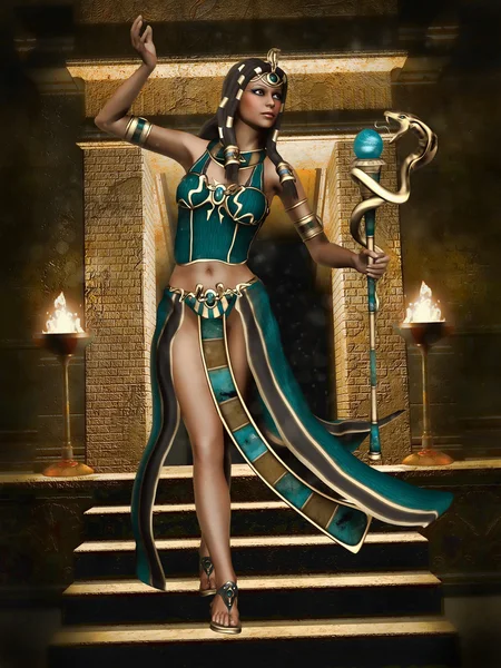 Fantasy Egyptian girl with a cobra staff — Stock Photo, Image