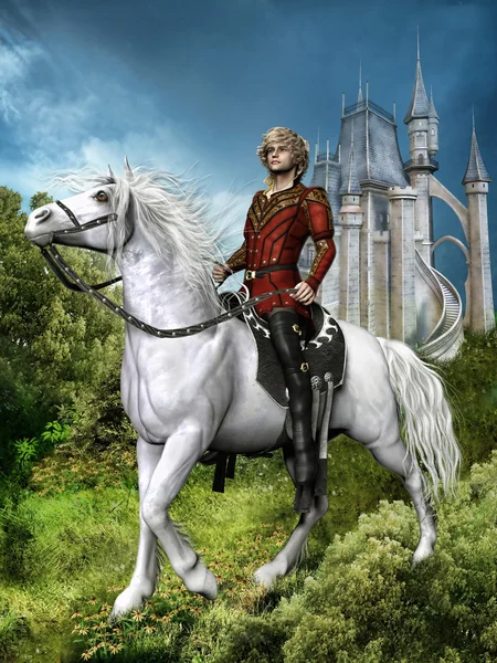 Príncipe de fantasia em um cavalo — Fotografia de Stock