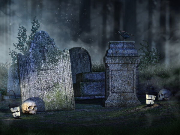 Надгробия, черепа и фонари
