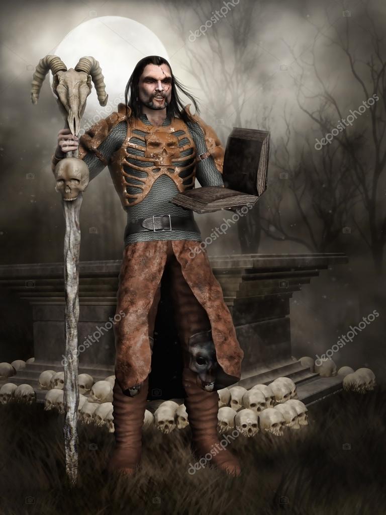 male king necromancer, with a black crown and a rega