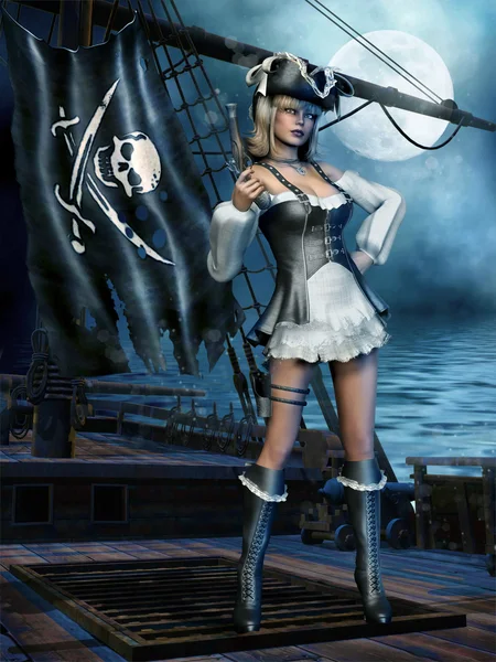 Піратська дівчина на кораблі — стокове фото