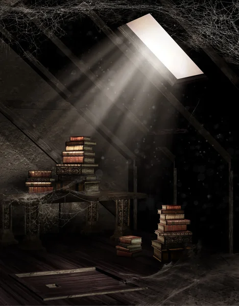 Kitaplar tozlu tavan — Stok fotoğraf