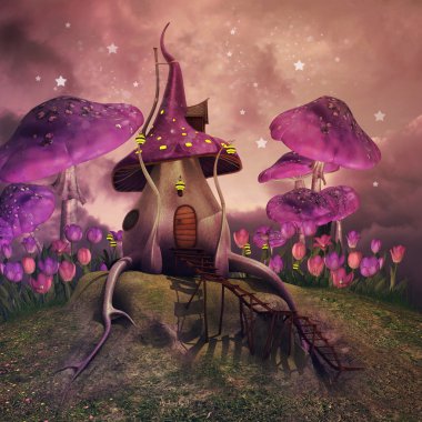 Fantezi mantar bir tepe üzerinde