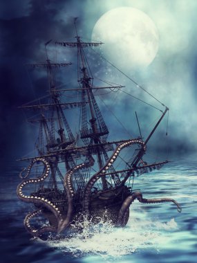Ship and tentacles clipart
