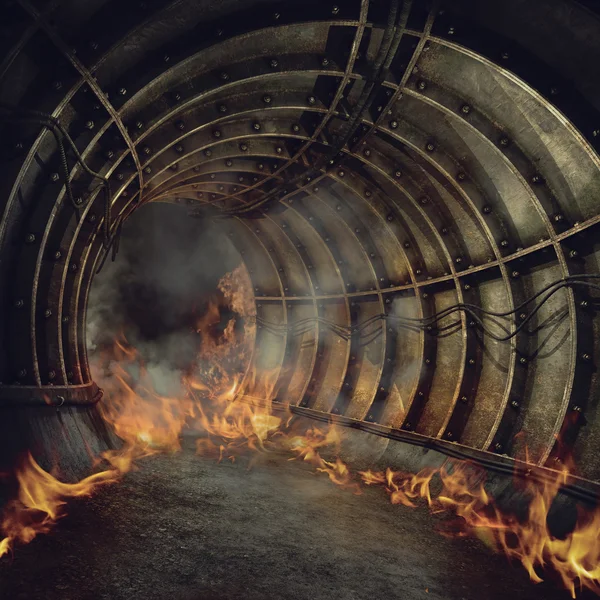 Brand in een tunnel — Stockfoto