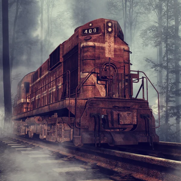 Trem enferrujado em uma floresta — Fotografia de Stock
