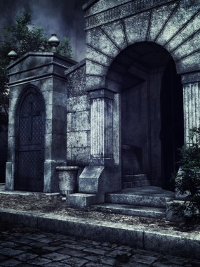 Gothic crypts at night clipart