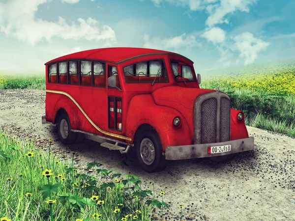 Red car on a country road — Stock Photo, Image