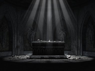 Dark crypt with a creepy altar clipart