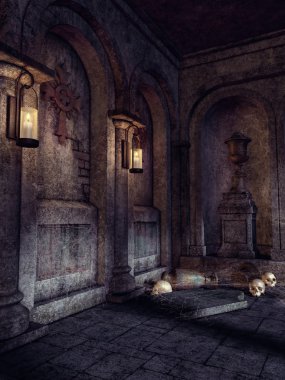 Crypt kafatasları ve fenerler