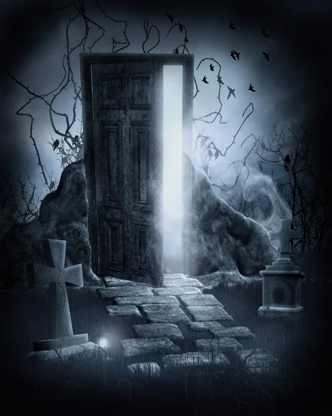 Magic door in a graveyard — Stock Photo, Image