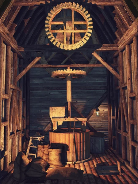Интерьер деревянной мельницы — стоковое фото