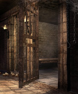 Old dungeon with skulls clipart