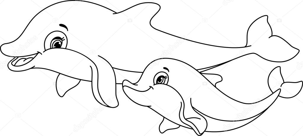 Página para colorear de delfines — Vector de stock © Malyaka #63053397