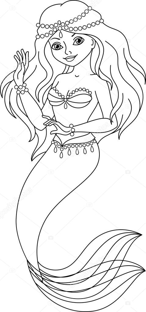 stock illustration mermaid coloring page