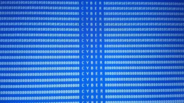 Разработка Программного Обеспечения Синий Экран Словом Cyber Прокручиваю Двоичный Код — стоковое видео