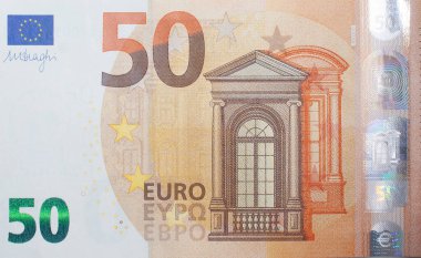 50 avroluk banknotun bir kısmı. Finansal konsept modeli