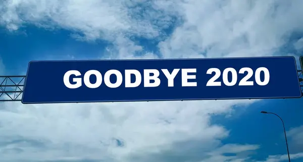 Word Goodbye 202 Vägskylt Med Blå Himmel Och Moln Bakgrund — Stockfoto