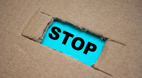 Cut Out Hole Paper Cardboard Piece Paper Word Stop Word — Fotografia de Stock