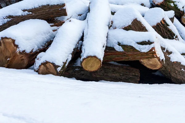 Montón Leña Cubierta Nieve Aire Libre Montón Madera Cortada Nieve —  Fotos de Stock