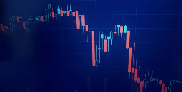 Closeup financial chart in stock market on monitor background. Chart graph as investment concept. Crisis background, red chart