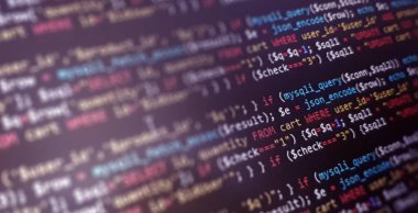 Kodlama konsepti. Yazılım geliştirme monitörü. Teknoloji gösterisi. Uygulama kaynak kodu