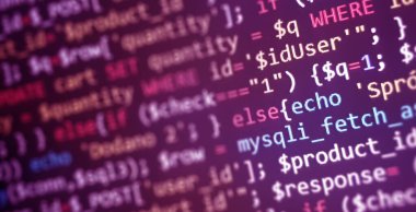 Kodlama konsepti. Yazılım geliştirme monitörü. Teknoloji gösterisi. Uygulama kaynak kodu