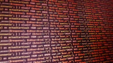 Bilgisayar ekranında PHP programlama dili. Teknoloji konseptini izle. Program kodunun arka planı. Web boşaltımı kavramı