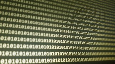 Bilgisayar ekranında dijital ikili kod verisi. Hacker konsepti arka planı. 