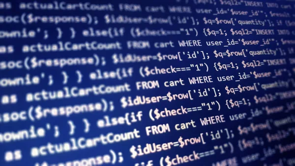 PHP programming language on computer screen. Monitor technology concept ...