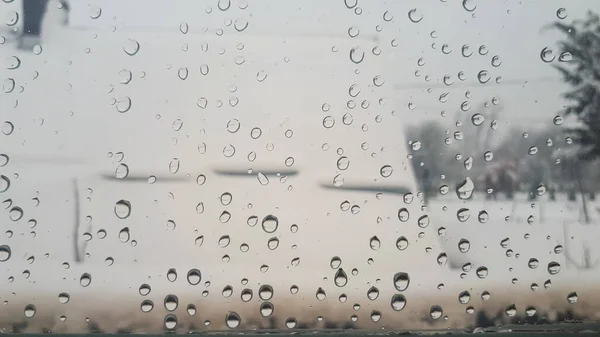 Gotas Chuva Uma Janela Dia Chuvoso Gotas Água Janela Casa — Fotografia de Stock