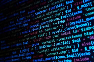 Yazılım geliştirme modeli. php dili kodlu bir programcı monitörü. Kapatma tablet ekran teknolojisi. 