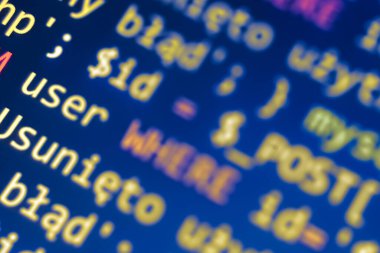 Yazılım geliştirme modeli. php dili kodlu bir programcı monitörü. Kapatma tablet ekran teknolojisi. 