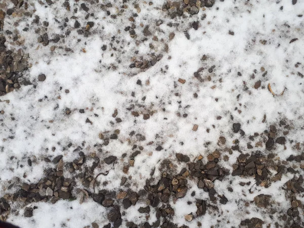 Grind Weg Textuur Bedekt Met Sneeuw Wintertijd Een Kiezelpatroon Fros — Stockfoto