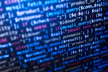 php web programlama kaynak kodu. Soyut kod arkaplanı. WWW yazılım geliştirme. Yazılım geçmişi. Bilgisayar monitöründeki web sitesi kodları. 