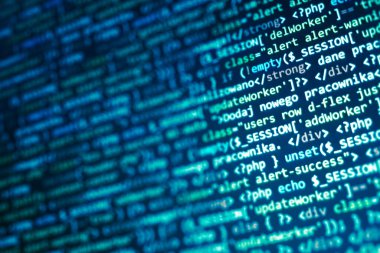 php web programlama kaynak kodu. Soyut kod arkaplanı. WWW yazılım geliştirme. Yazılım geçmişi. Bilgisayar monitöründeki web sitesi kodları. 