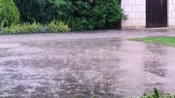 Sturm Und Starkregen Fallender Regen Heftiger Hagelsturm — Stockvideo
