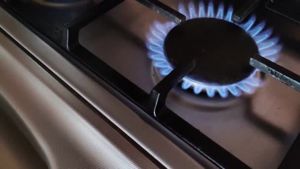 Blue Gas Stove Close Slow Motion — Stock Video
