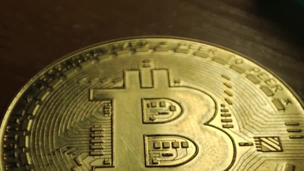 Bitcoin Crypto Νόμισμα Κέρματα Btc Τεχνολογία Μπλοκαρίσματος Αλυσίδας Μακρό Bitcoin — Αρχείο Βίντεο