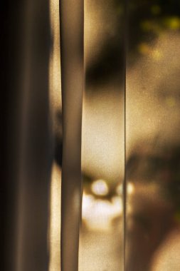 Yumuşak dağınık ışık filtreleme yarı şeffaf perdeler arasında sıcak bir ortam yaratır ince dokuları ve renkleri vurgulayarak rahat bir alanda iç dekorasyon elementlerini geliştirir.