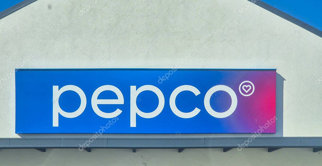 Rzeszow Poland - September 18 2025: The Pepco store sign prominently displayed on a bright day showcasing its brand name in bold letters against a vibrant blue background.