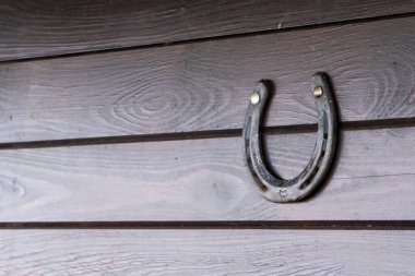 Eski bir at nalı, iyi şans ve korunmayı simgeleyen ahşap bir duvara asılır. Kırsal yaşam geleneği ve binicilik kültürü temaları için ideal.