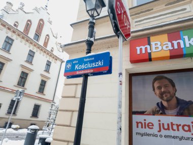 Rzeszow Polonya - 22 Kasım 2025: Kentte Tadeusz Kosciuszko Caddesi için imzala..